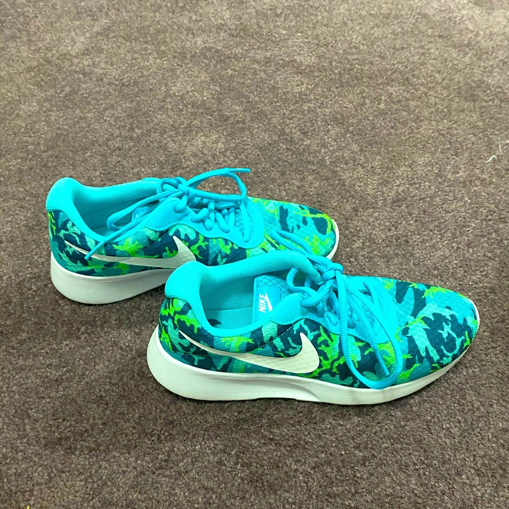 Size 8 brightly colored camo Nikes